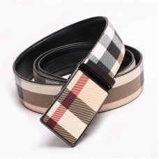 Men's Genuine Leather Belt Automatic Buckle Plaid