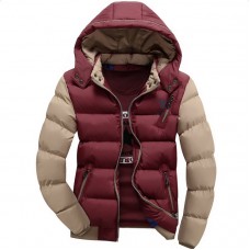 Hooded cotton-padded color-blocked  jacket