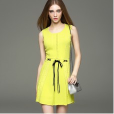 Pure Color Openwork Round Collar Knit Dress