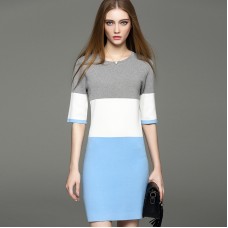 Mixed Color Slimming Round Collar Knit Dress