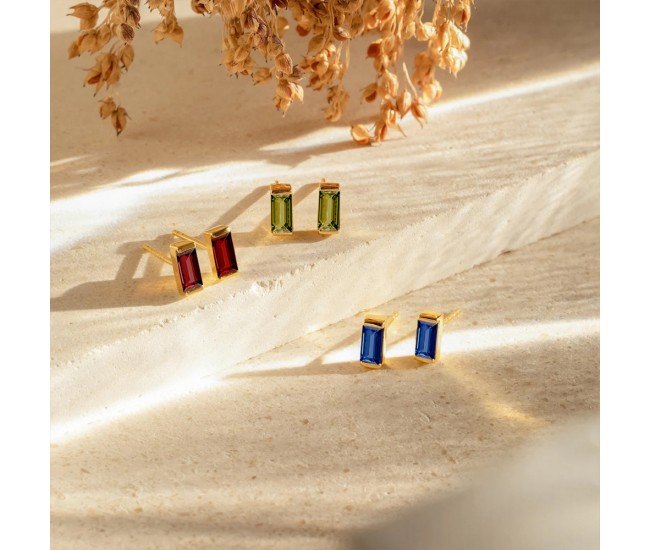 Hoostyle 12 Months Birthstone Baguette Stud Earrings