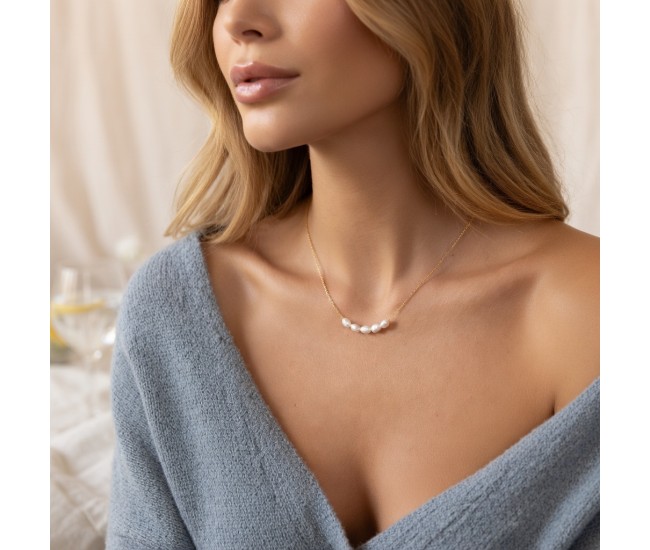 Pearl necklace, 14K gold-plated freshwater pearl necklace