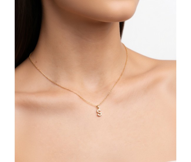 Hoostyle 14K Solid Gold CZ Initial Necklace