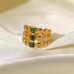 18K gold-plated ring, set with green malachite