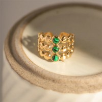 18K gold-plated ring, set with green malachite