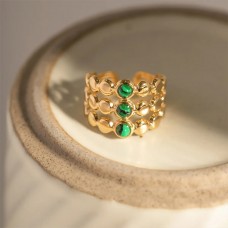18K gold-plated ring, set with green malachite