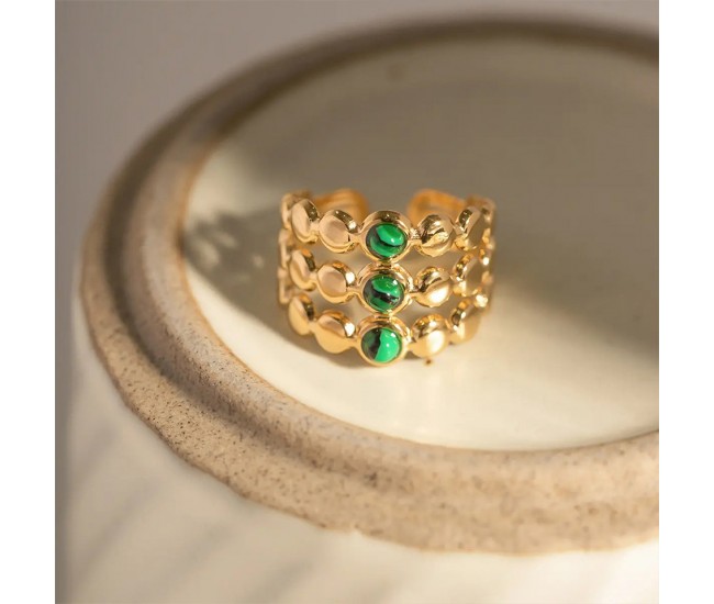 18K gold-plated ring, set with green malachite