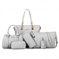 Faux leather striped tote bag