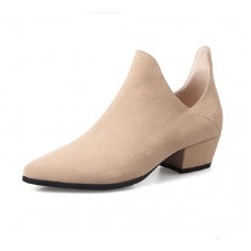 New Spring Pointed Leather Pumps Thick with Female Shoes Simple Cow Suede Pointed Toe Woman Pumps Shoes 4cm Heel DW-50